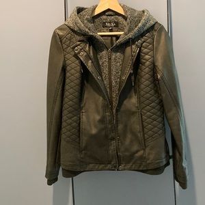 Mo-Ka Merriam Knit hooded faux leather jacket (Stitch Fix)